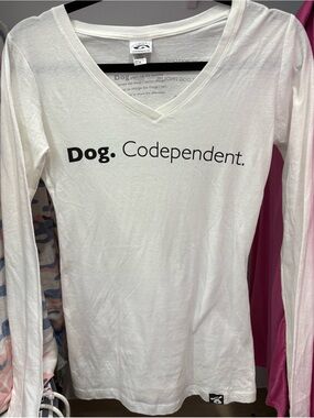 Dog. Codependent. White V-Neck Long-Sleeve Tee